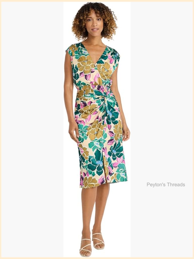 Sleeveless Midi Floral Dress With V-Neck - Wedding Guest Bridal Shower Outfit
